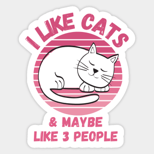 I Like Cats and Maybe 3 People Funny Cat Lover Design Sticker